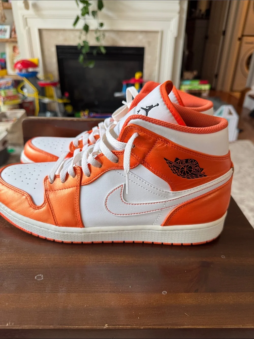 Air Jordan 1 Mid-Style Metallic Orange Sneakers